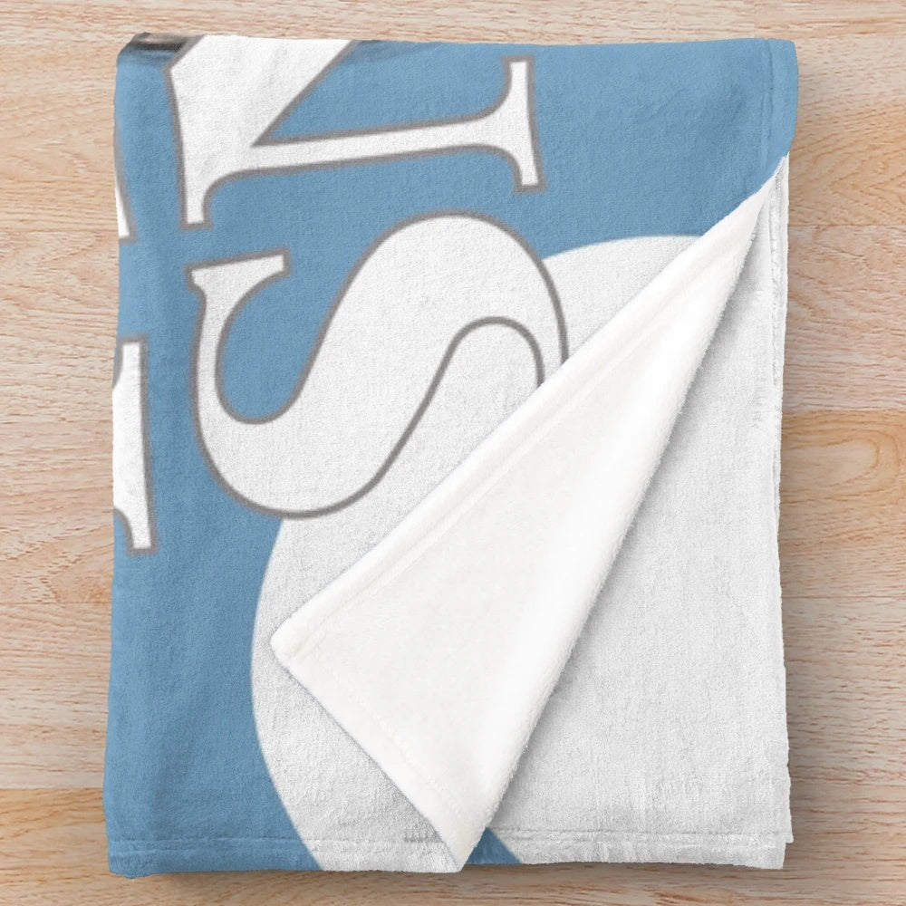 Vintage-style plush blanket featuring a rabbit design in a nature-inspired scene with blue and white dots