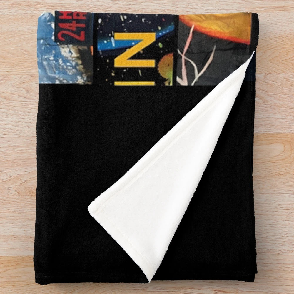 Vintage-inspired plush blanket featuring Radiohead's iconic album art and band logo