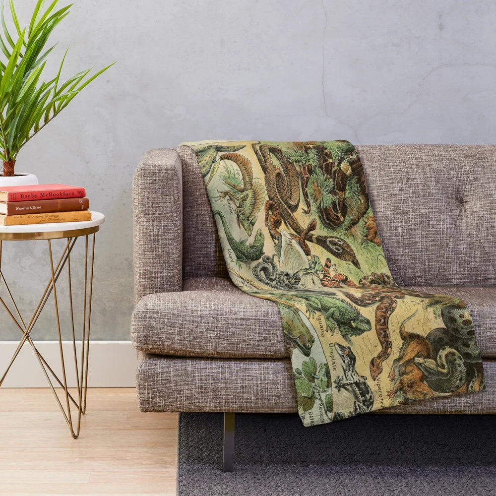 Vintage-inspired plush blanket featuring a classic reptile illustration