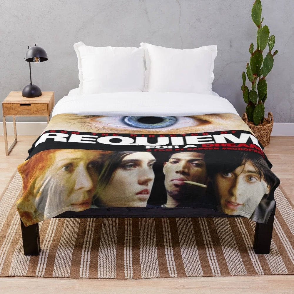 Soft and cozy plush blanket featuring the iconic imagery from the classic film Requiem for a Dream