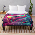 Retro plush blanket featuring a vintage cassette tape design
