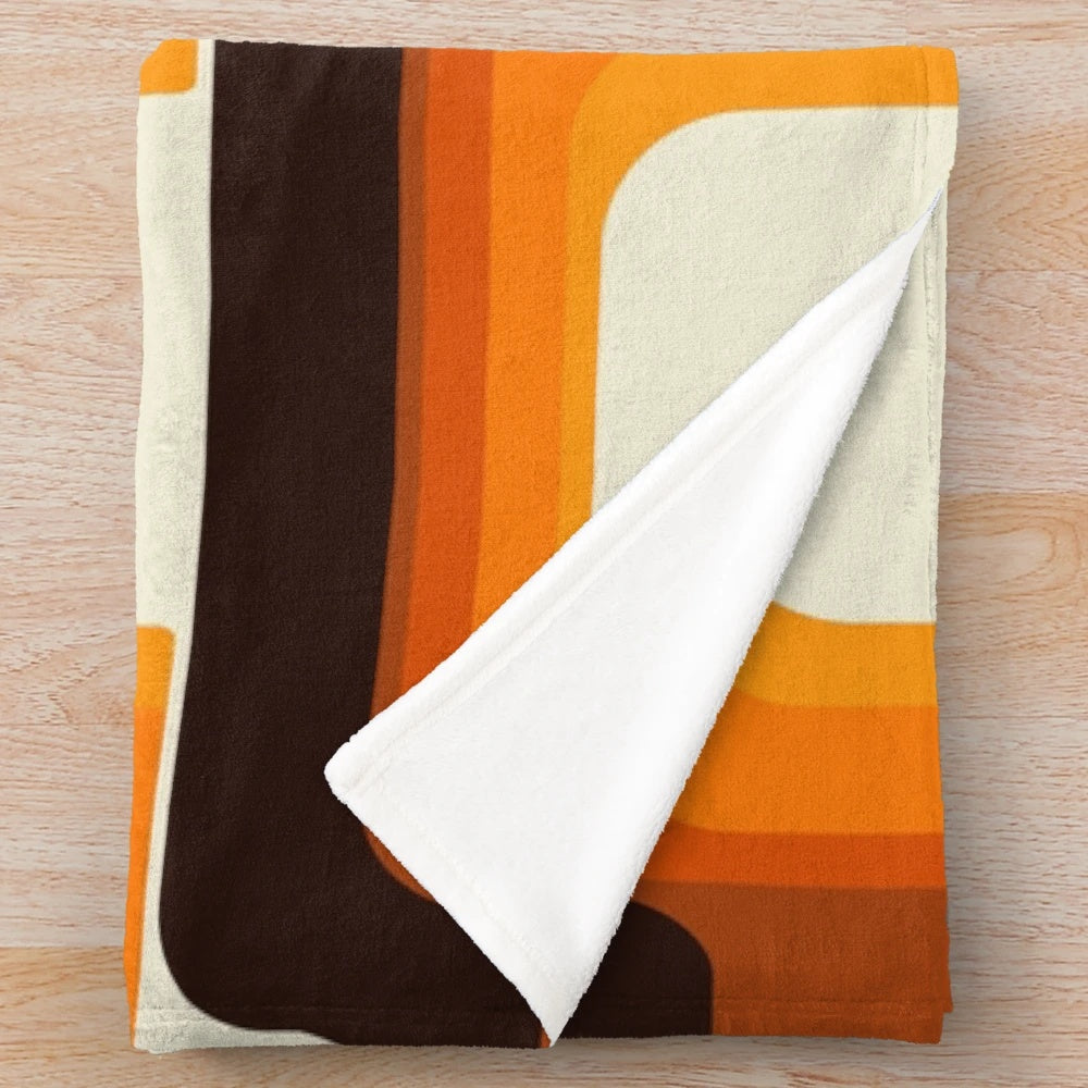 Vibrant orange retro plush blanket with midcentury modern inspired design