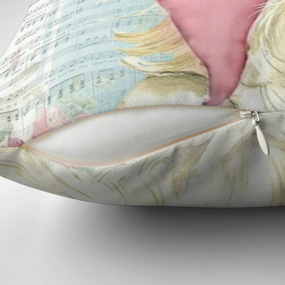 Vintage-style Santa Claus pillow with music, featuring a retro and shabby chic design in pink and blue colors.