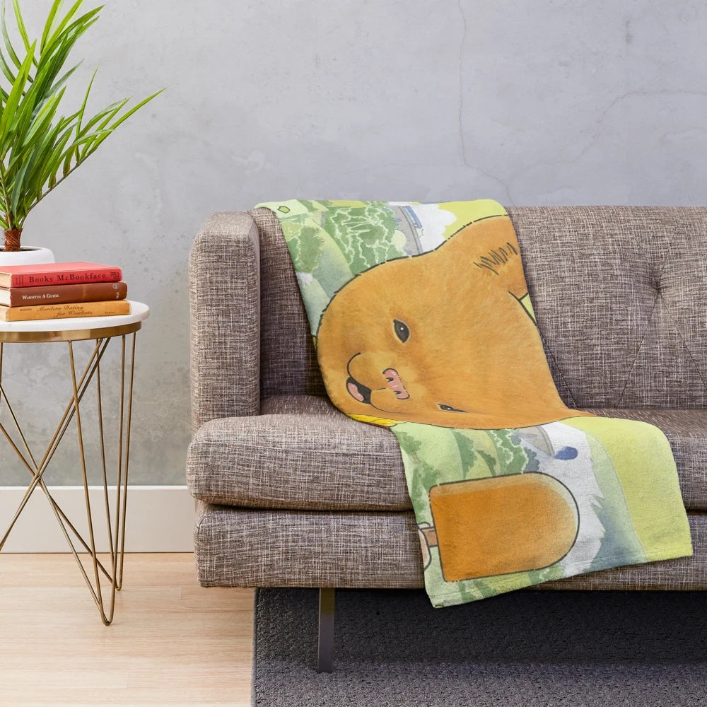 Vintage-style Rupert Bear plush blanket with classic cartoon design