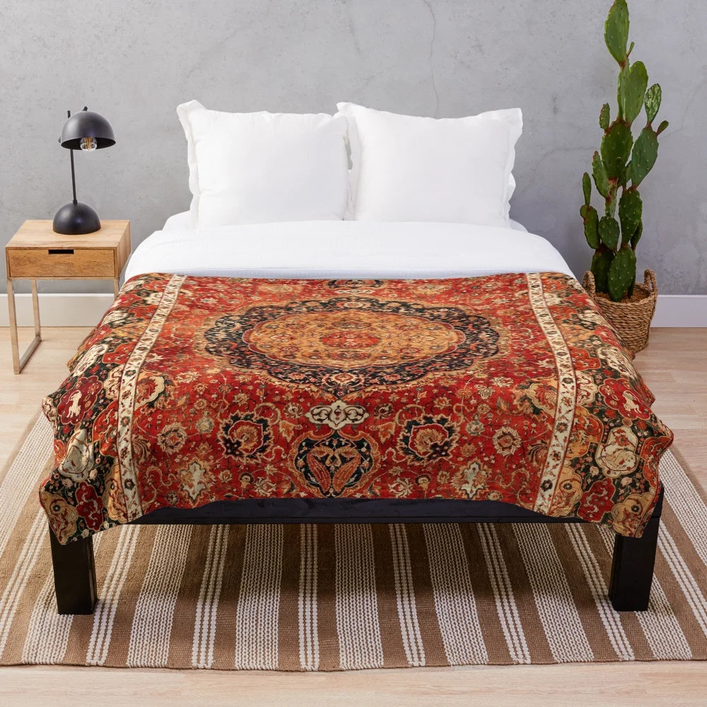 Seley plush blanket with antique Persian rug print design