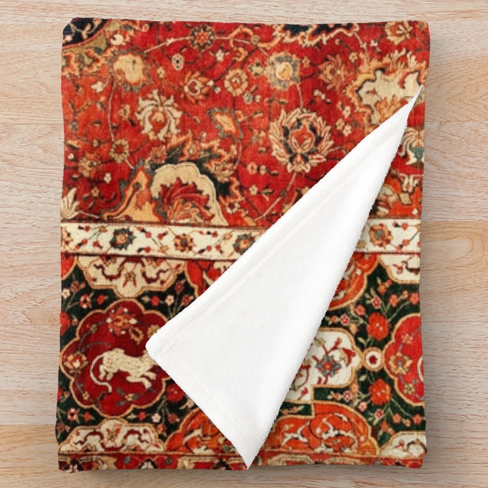 Seley plush blanket with antique Persian rug print design
