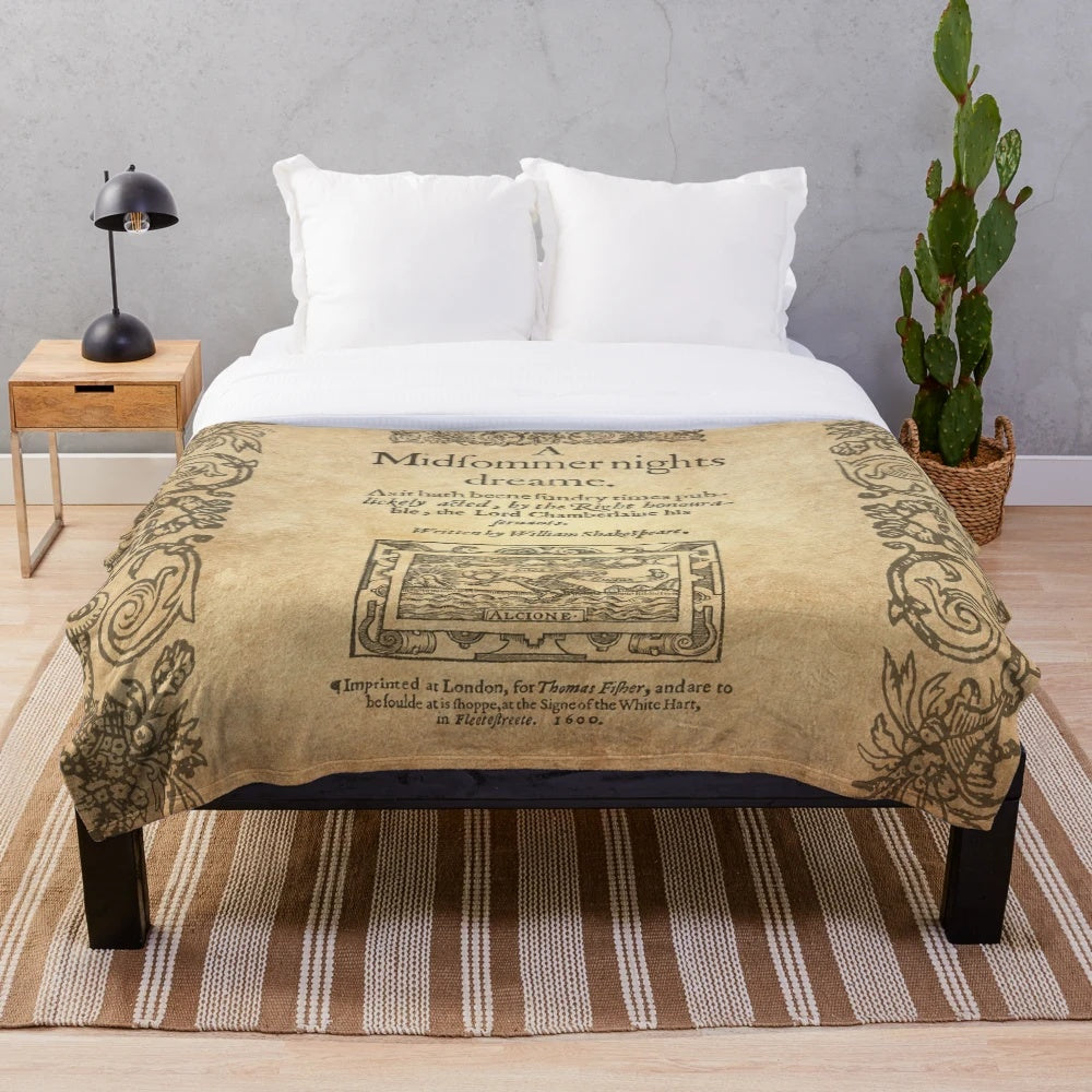 Plush blanket featuring vintage-inspired design of Shakespeare's A Midsummer Night's Dream