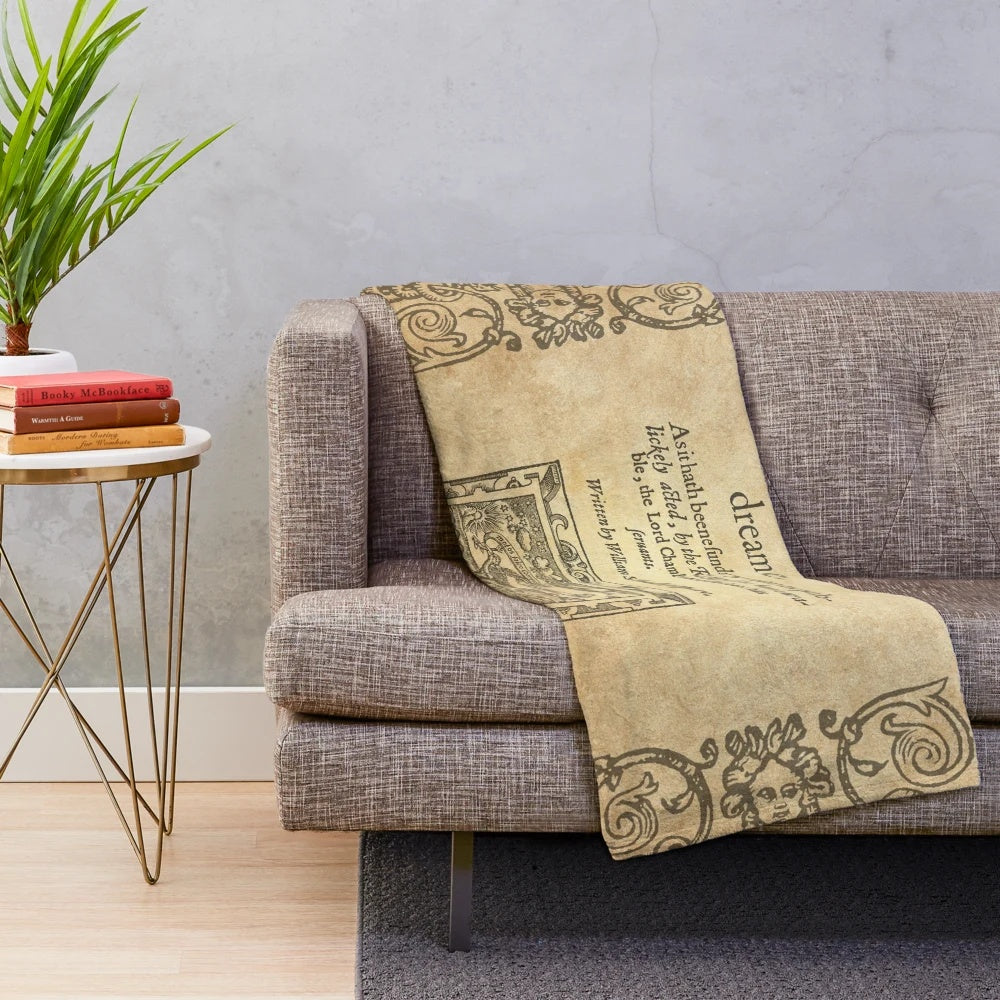 Plush blanket featuring vintage-inspired design of Shakespeare's A Midsummer Night's Dream