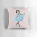 Shirley Temple Frills Pillow in pink and blue with frilly design and vintage movie star appeal