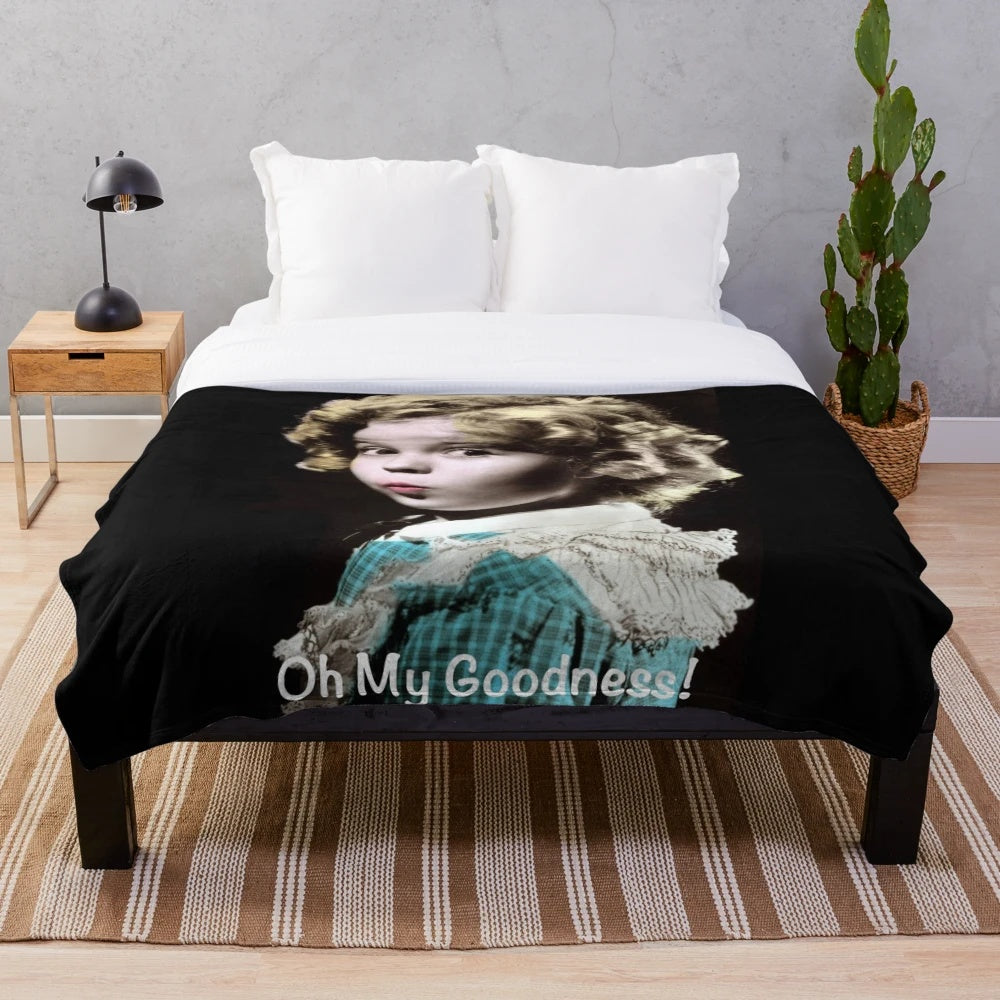 Shirley Temple plush blanket with retro Hollywood design