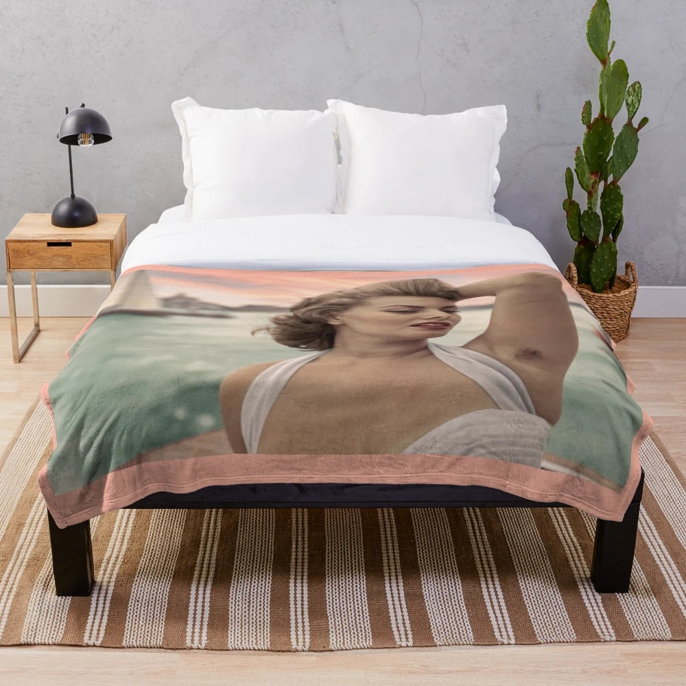 Cozy plush blanket featuring a vintage-inspired portrait of iconic actress Sophia Loren in Venice, Italy
