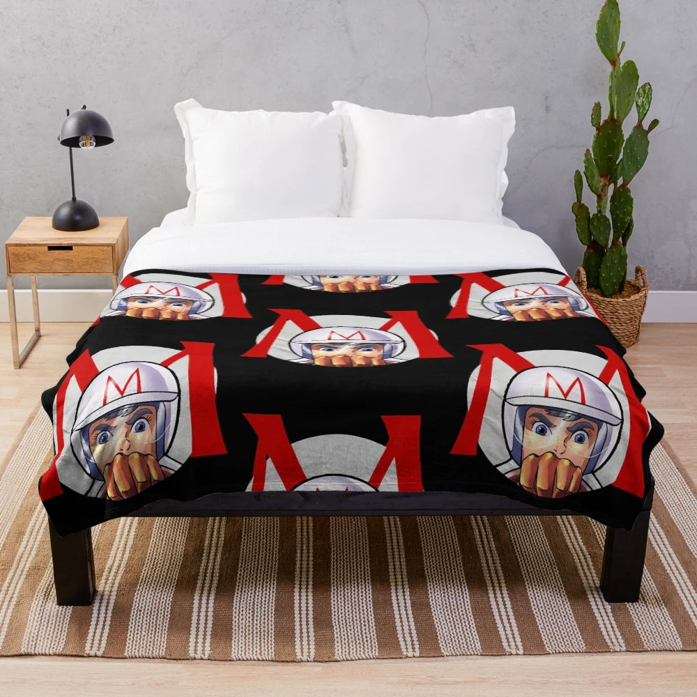 Vintage-inspired Speed Racer plush blanket featuring the iconic anime character