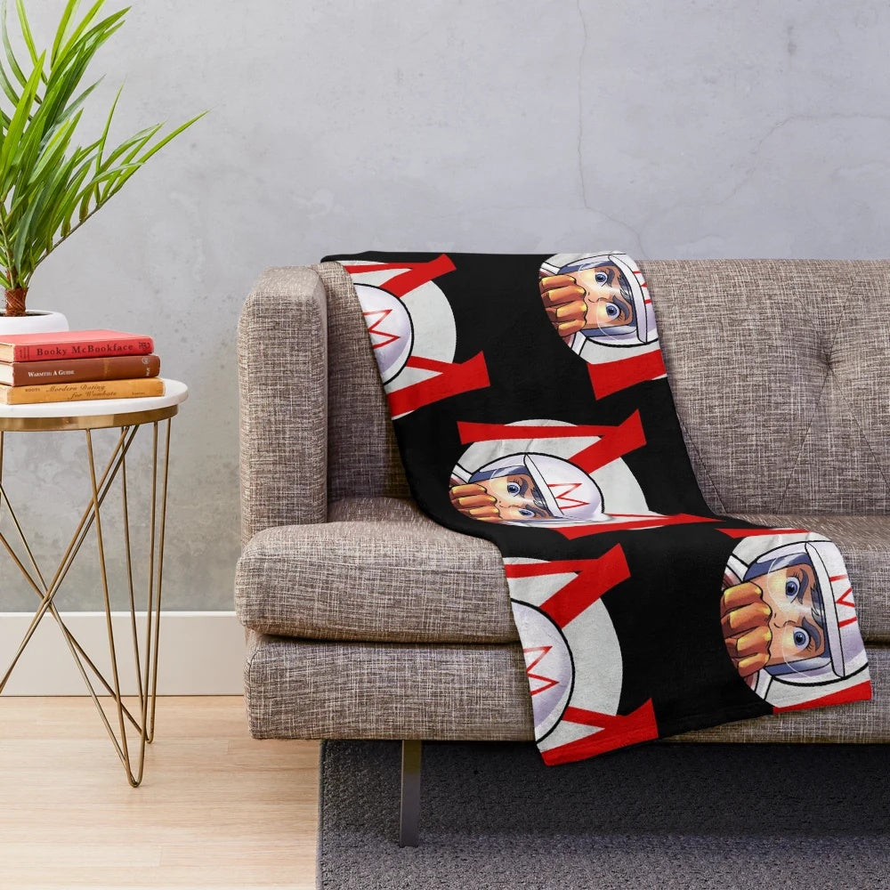 Vintage-inspired Speed Racer plush blanket featuring the iconic anime character