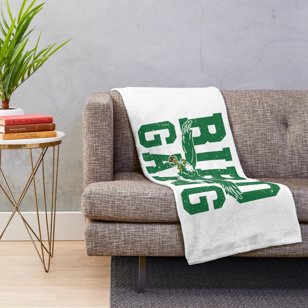 Vintage-inspired sports plush blanket featuring a bird gang motif