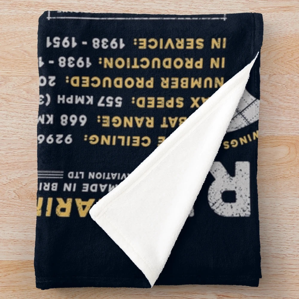 Vintage-inspired plush blanket featuring the iconic Supermarine Spitfire fighter plane from World War II