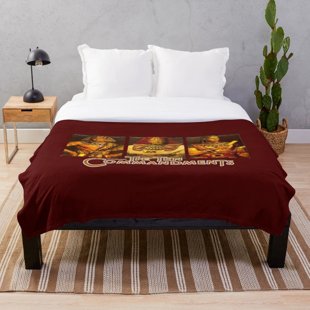 Vintage-inspired plush blanket featuring characters from the classic film "The Ten Commandments
