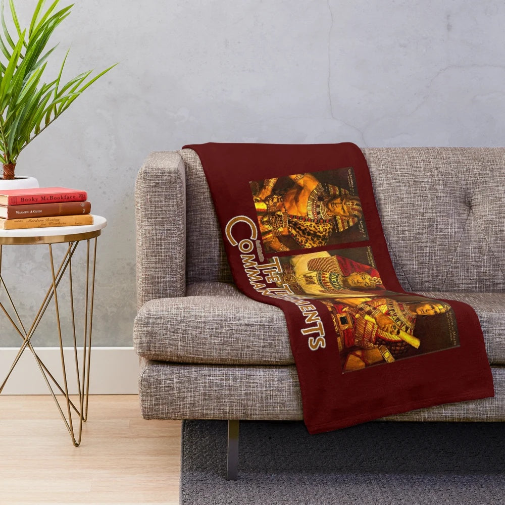 Vintage-inspired plush blanket featuring characters from the classic film "The Ten Commandments