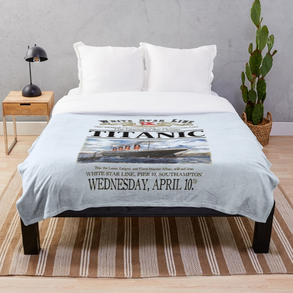 Vintage-style Titanic sinking poster printed on a soft, cozy plush blanket