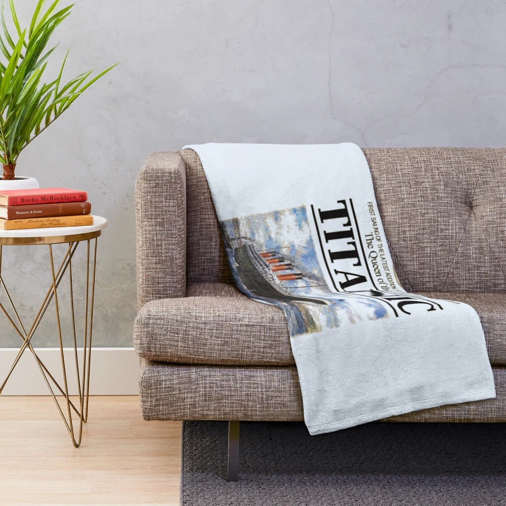 Vintage-style Titanic sinking poster printed on a soft, cozy plush blanket