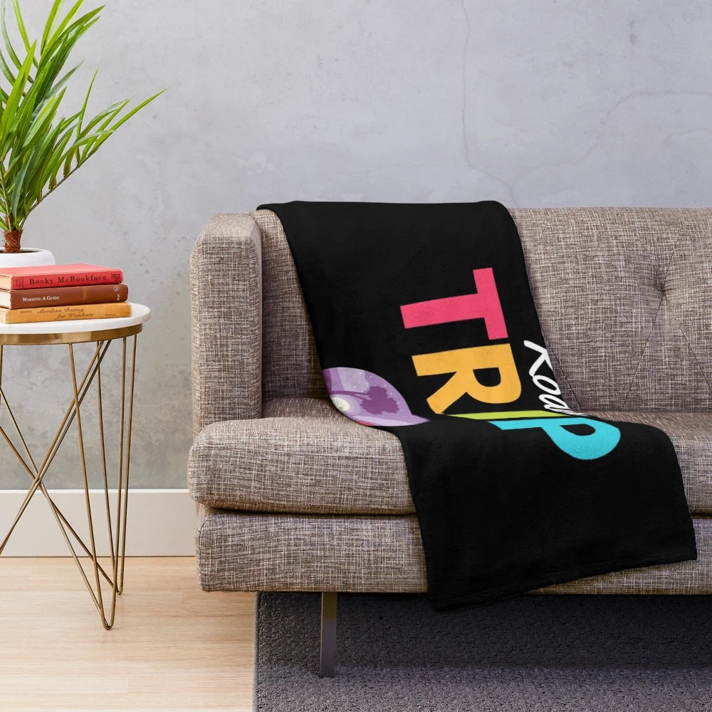 Vintage travel-themed plush blanket featuring scenic European landscapes