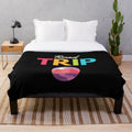 Vintage-inspired travel-themed plush blanket featuring mountain landscape