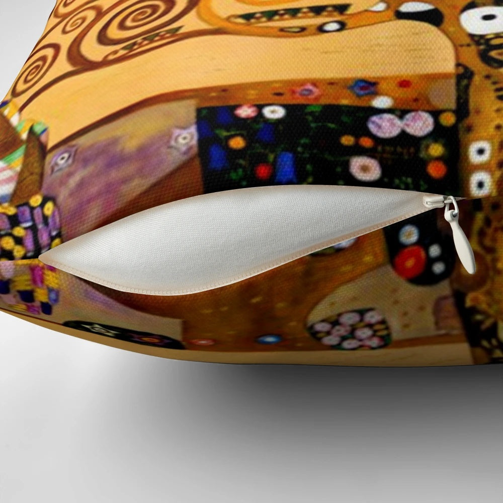 Vintage-styled fine art pillow featuring Gustav Klimt's famous Tree of Life artwork
