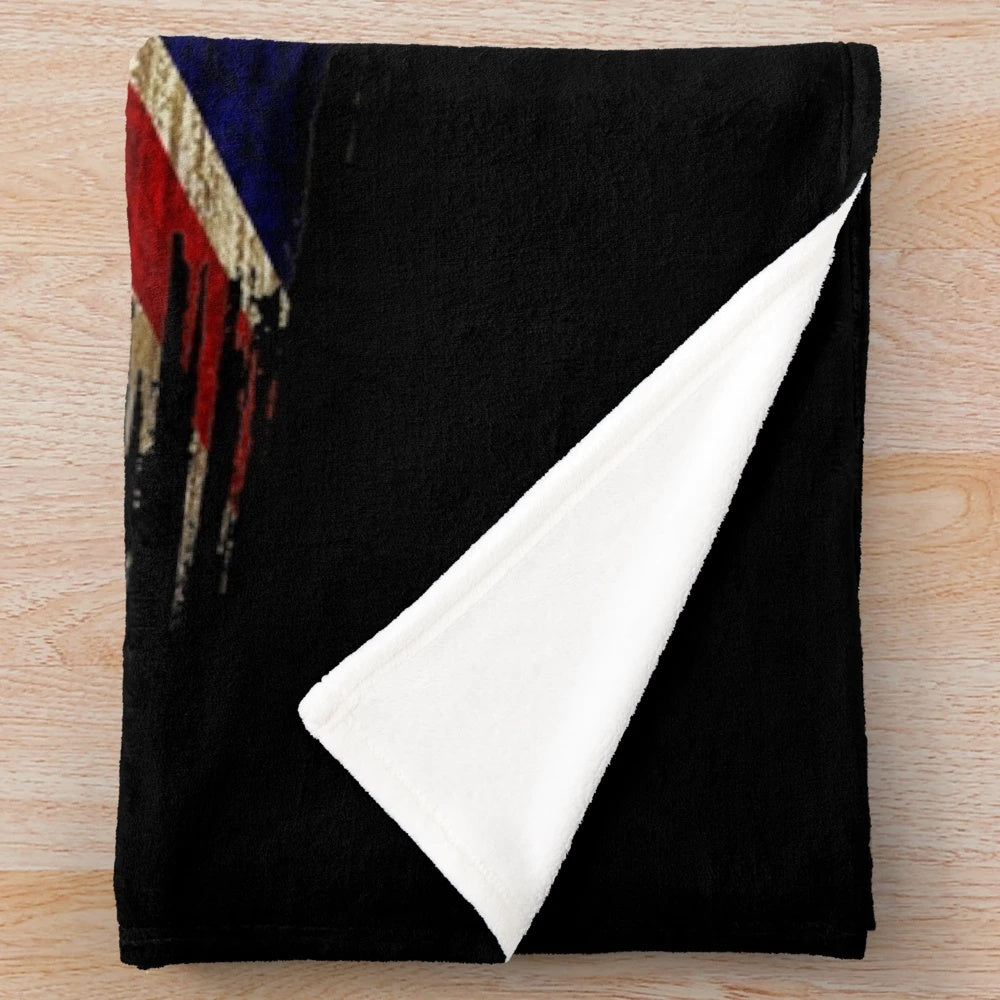 Vintage Union Jack plush blanket with a retro, grunge-style texture
