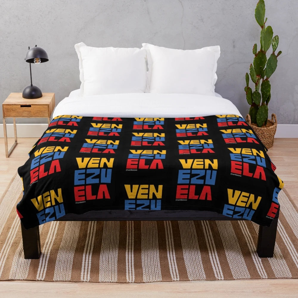 Soft and cozy Venezuela plush blanket with a vintage, aesthetic design