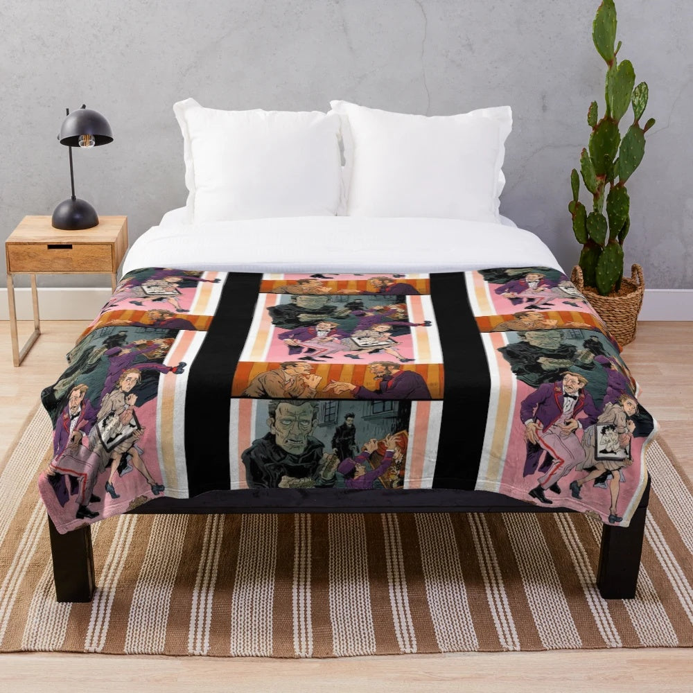 Vintage-inspired plush blanket with Wes Anderson's Grand Budapest Hotel design