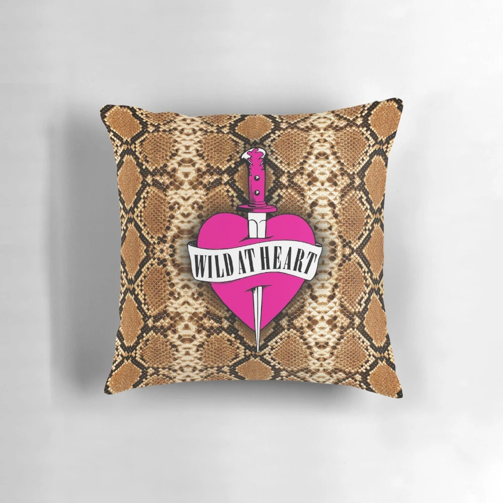 Throw pillow with 'Wild at Heart' movie poster design, featuring vintage aesthetic and David Lynch's iconic film