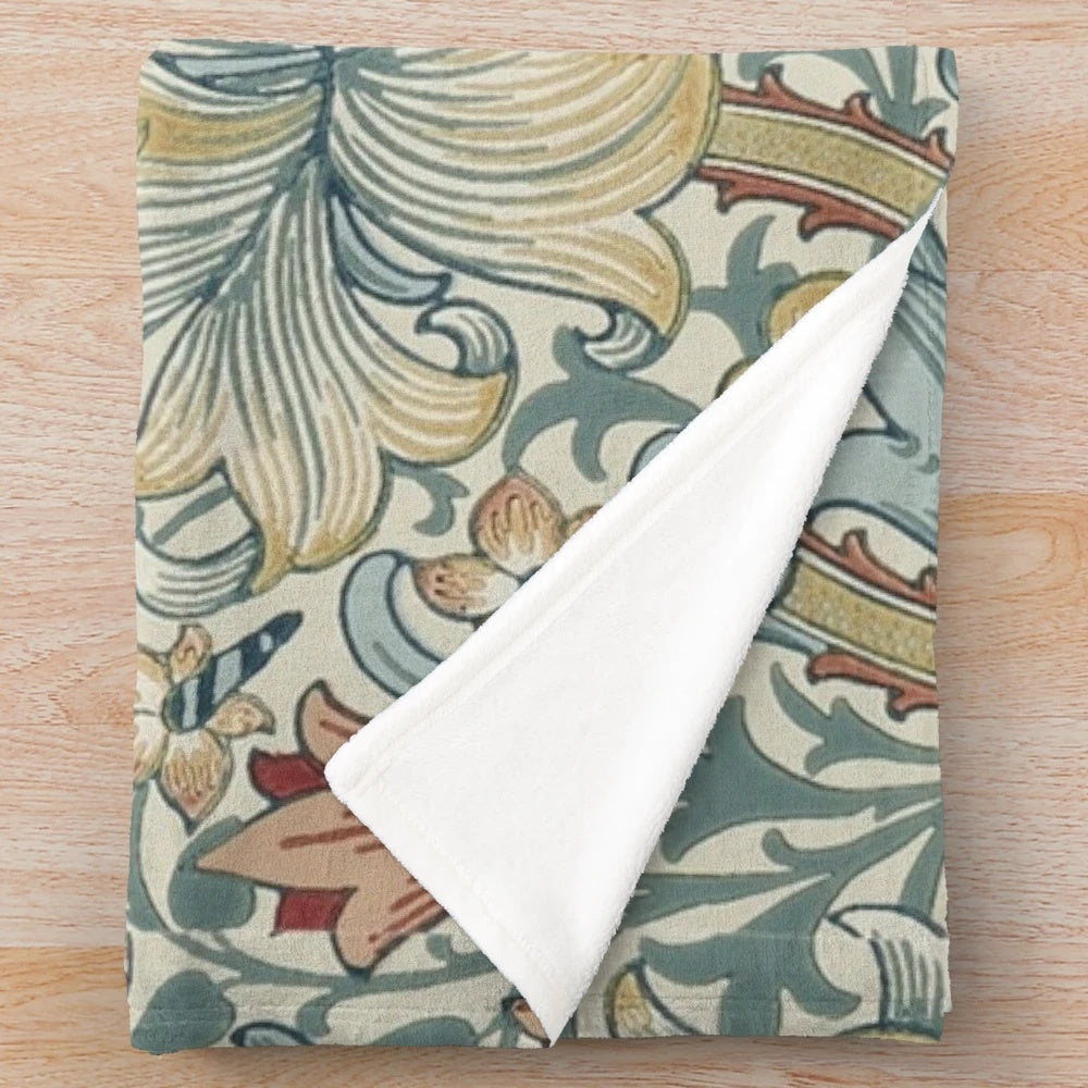 Plush blanket featuring vintage-inspired William Morris botanical and floral art