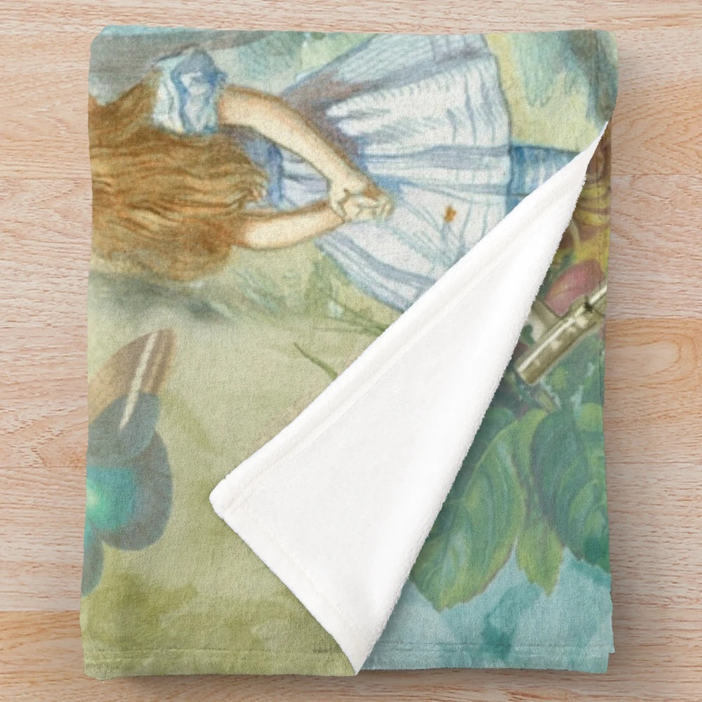 Vintage-inspired plush blanket featuring Alice in Wonderland inspired design