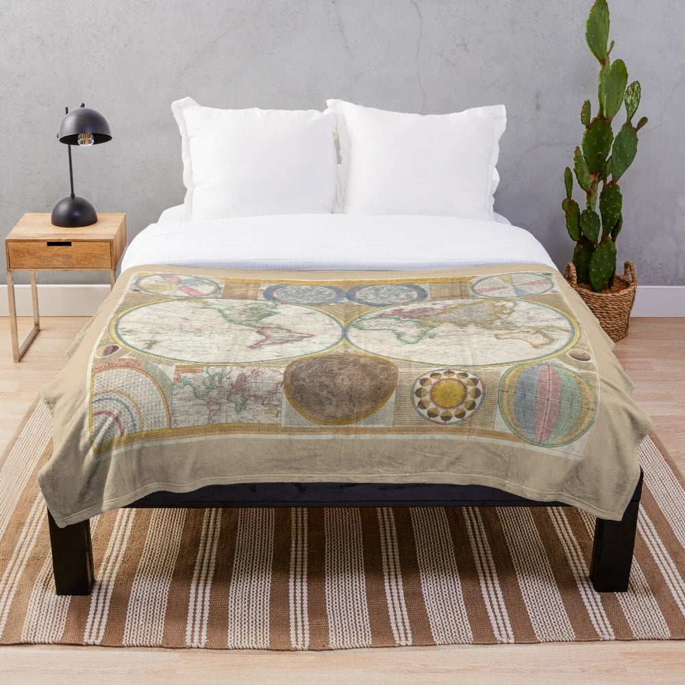 Vintage world map plush blanket