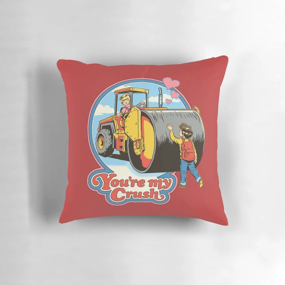 A plush, heart-shaped "You're My Crush" pillow in a retro, 80s-inspired design.