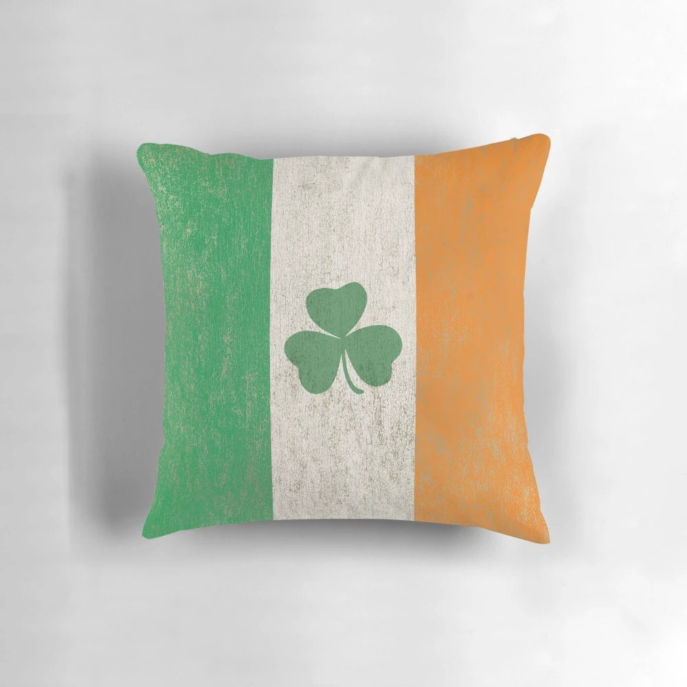 Vintage-style pillow featuring a green shamrock flag of Ireland