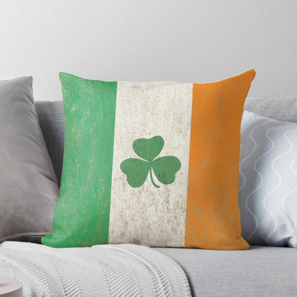 Vintage-style pillow featuring a green shamrock flag of Ireland