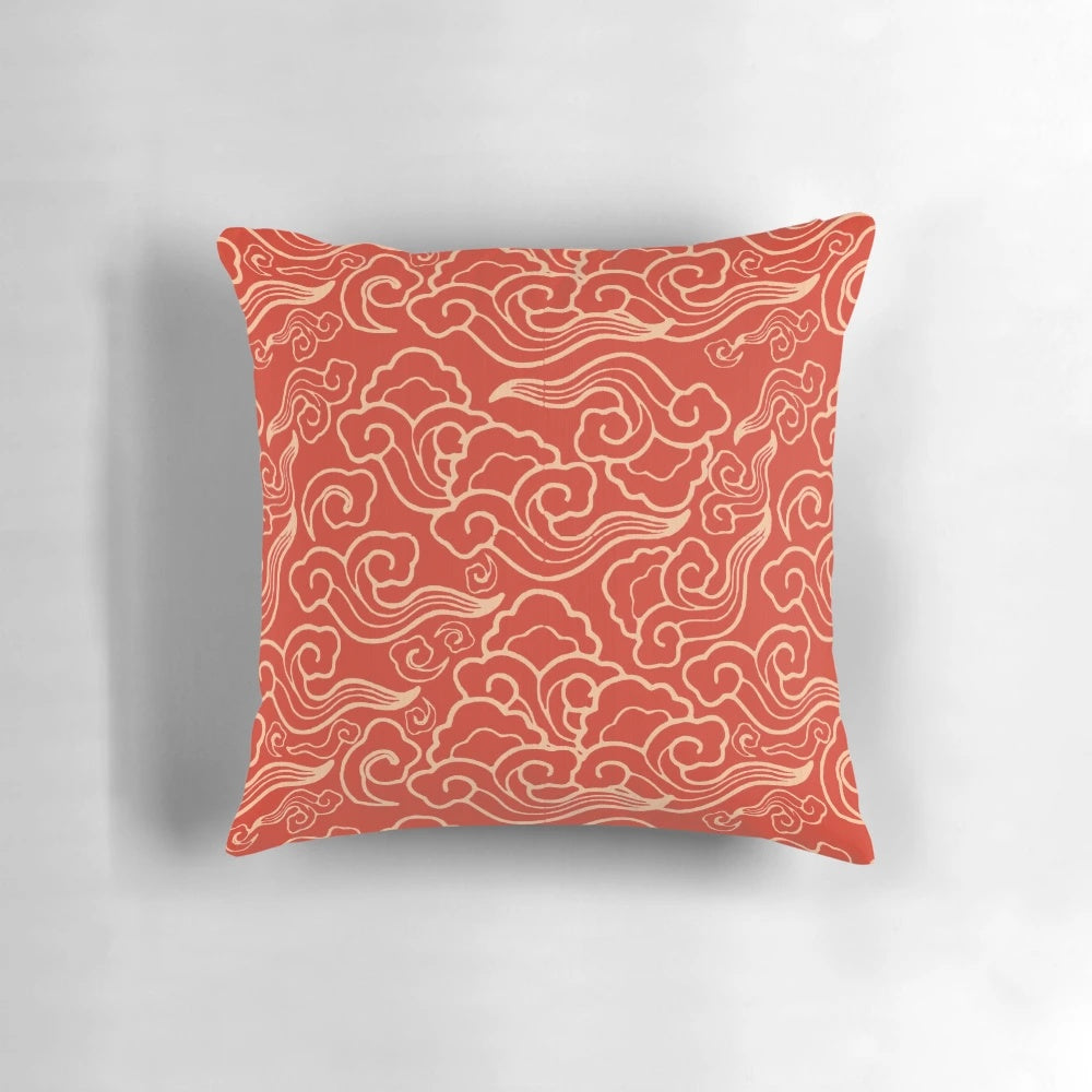 Vintage Japanese Clouds Coral Orange Pillow