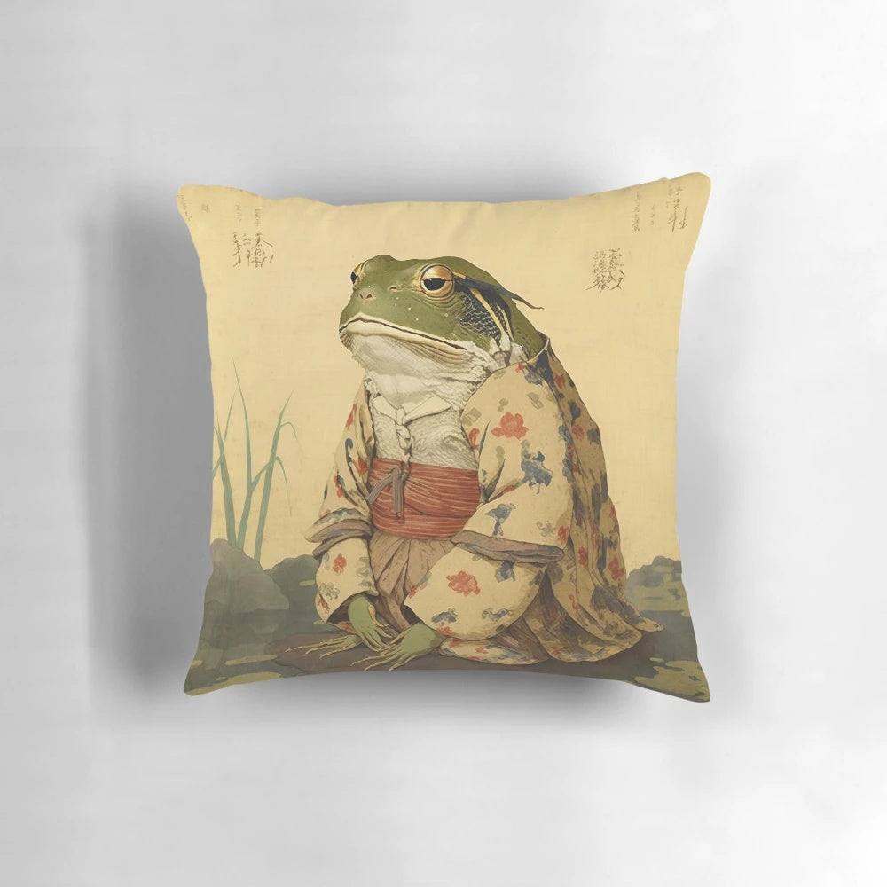 Vintage Japanese Ukiyo-e Style Unimpressed Frog Throw Pillow