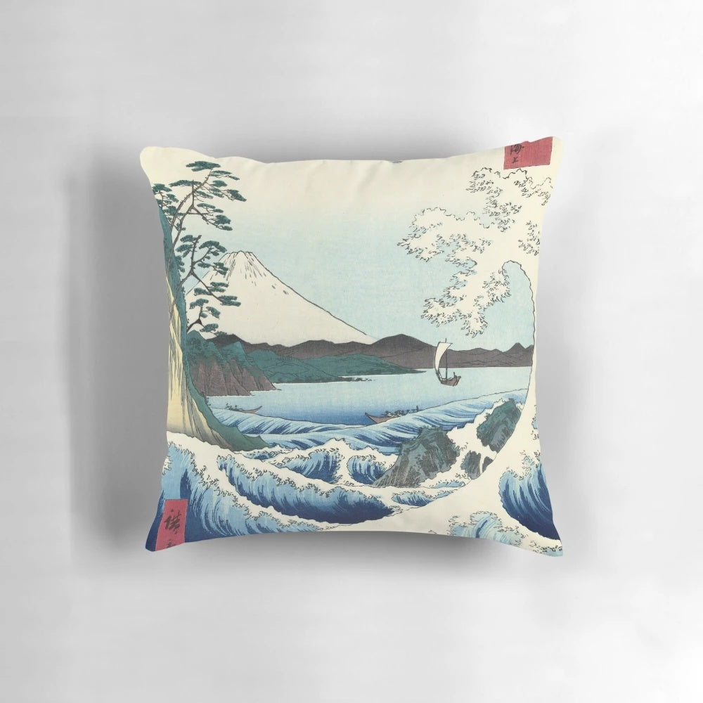 Vintage Japanese woodblock print landscape artwork by Utagawa Hiroshige depicting a seascape in Satta