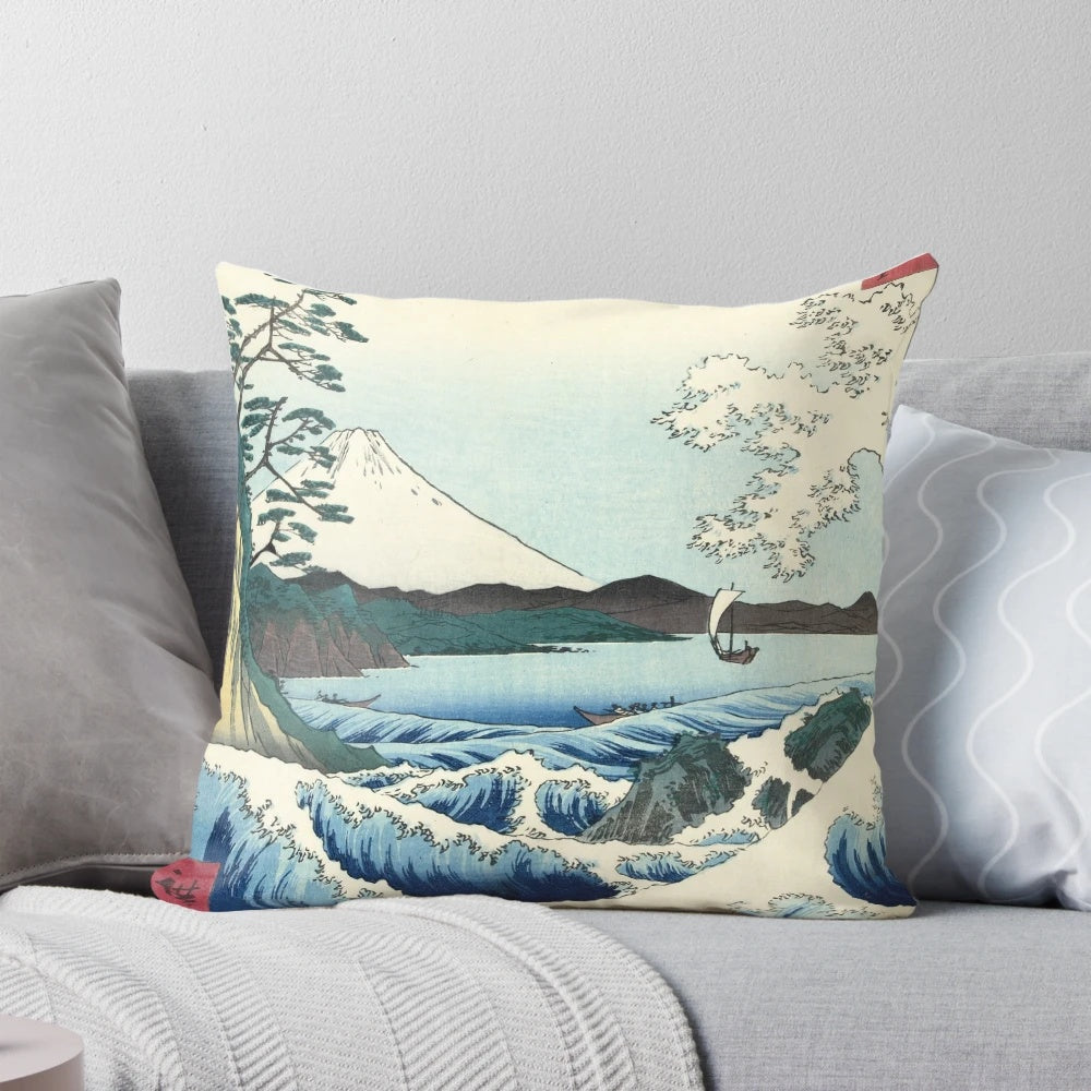 Vintage Japanese woodblock print landscape artwork by Utagawa Hiroshige depicting a seascape in Satta