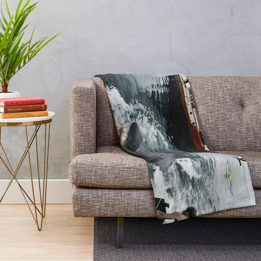 Vintage-style Jaws photography plush blanket