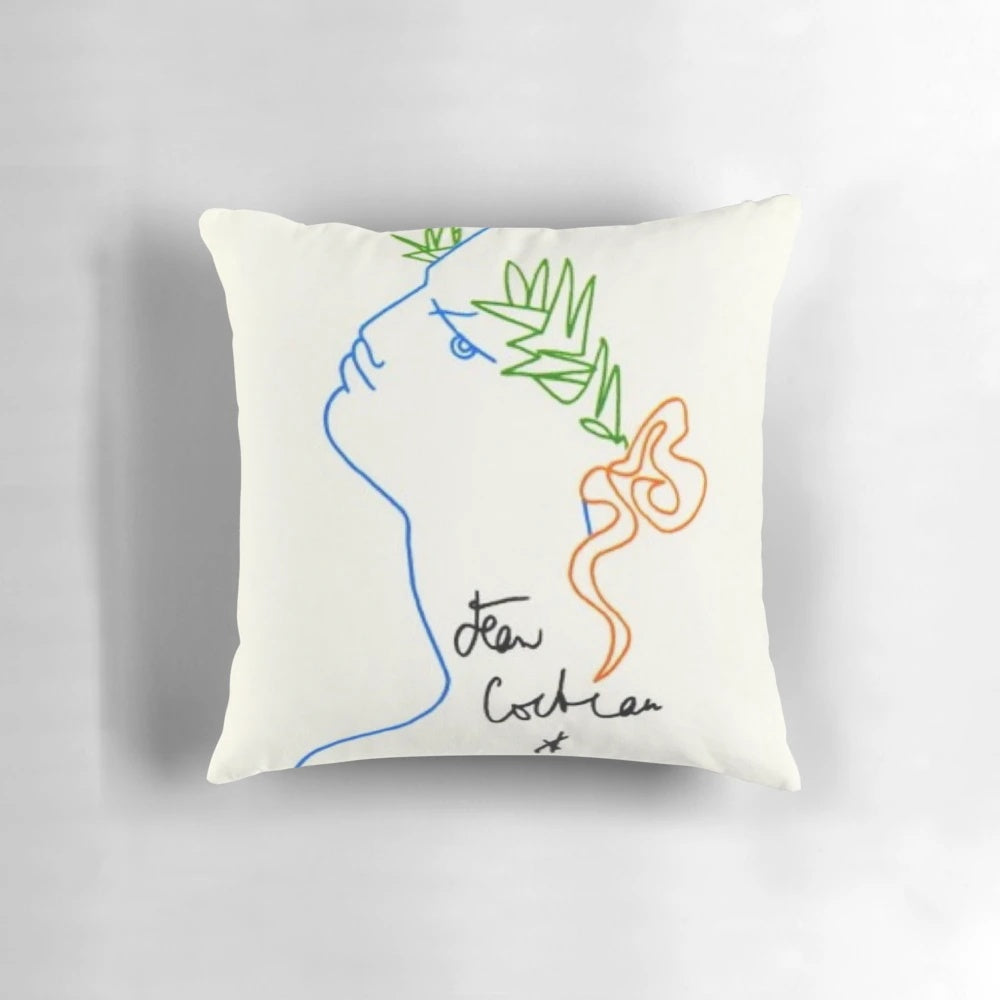 Vintage Jean Cocteau art pillow featuring a retro Paris exhibition litograph design