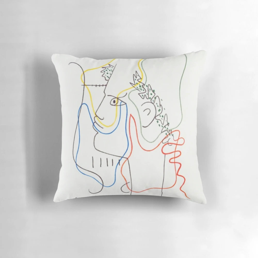 Vintage-inspired pillow featuring the artwork of renowned French artist Jean Cocteau.
