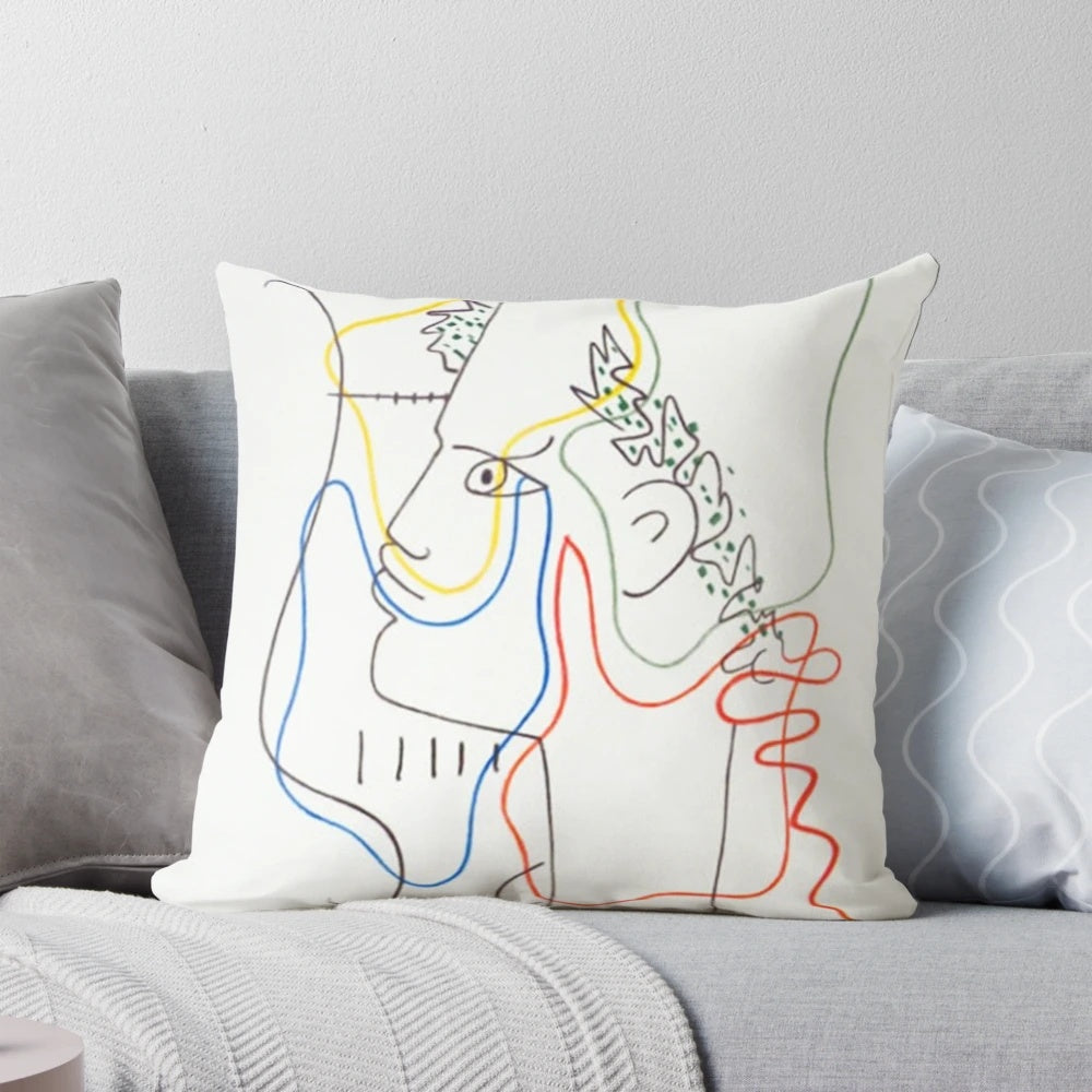 Vintage-inspired pillow featuring the artwork of renowned French artist Jean Cocteau.