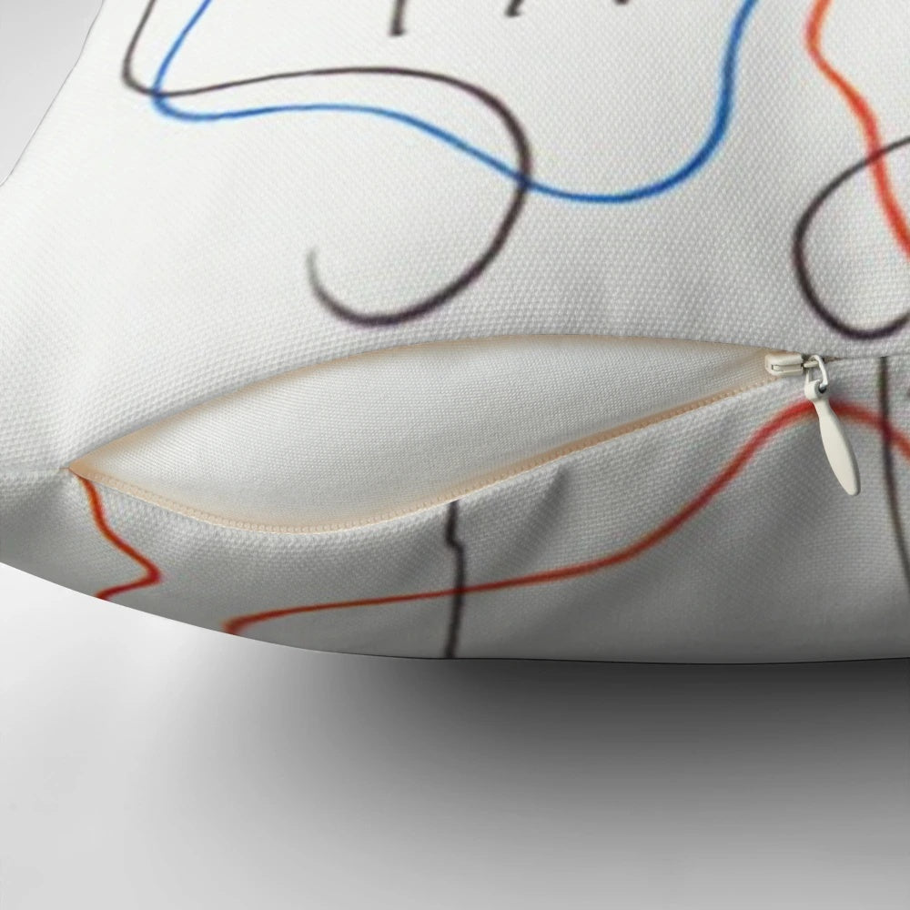 Vintage-inspired pillow featuring the artwork of renowned French artist Jean Cocteau.