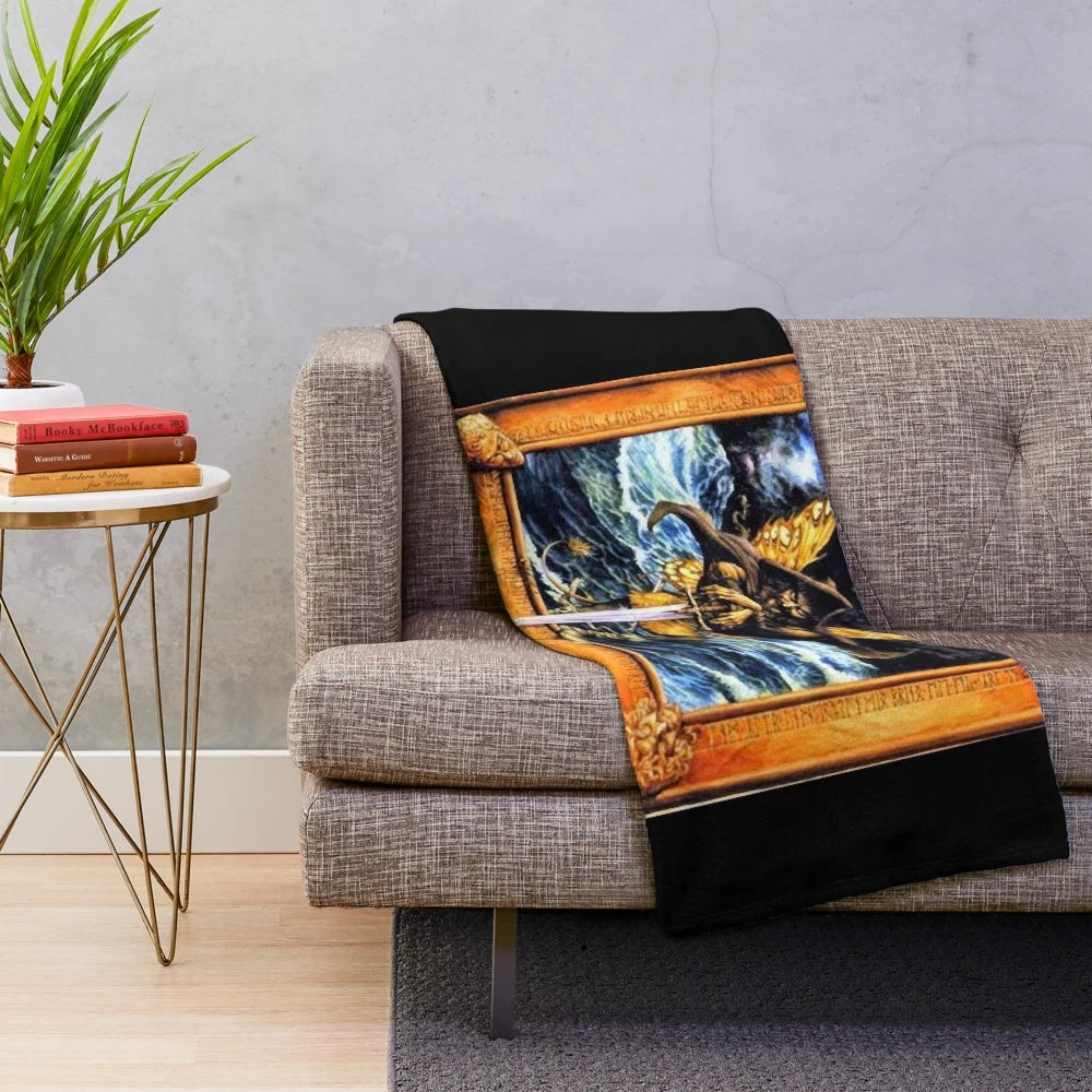 Vintage Jethro Tull inspired plush blanket featuring classic folk rock design