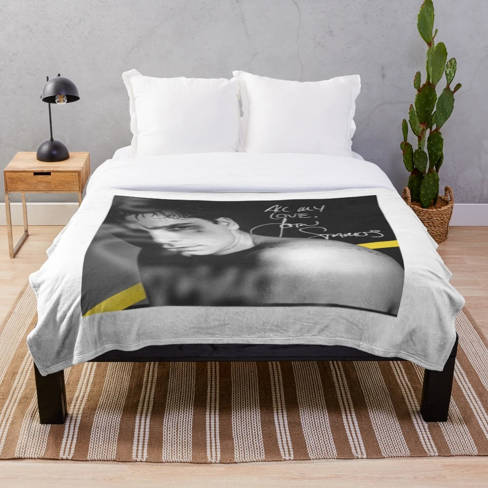 Vintage-style plush blanket featuring John Stamos as Uncle Jesse from the 90s sitcom "Full House