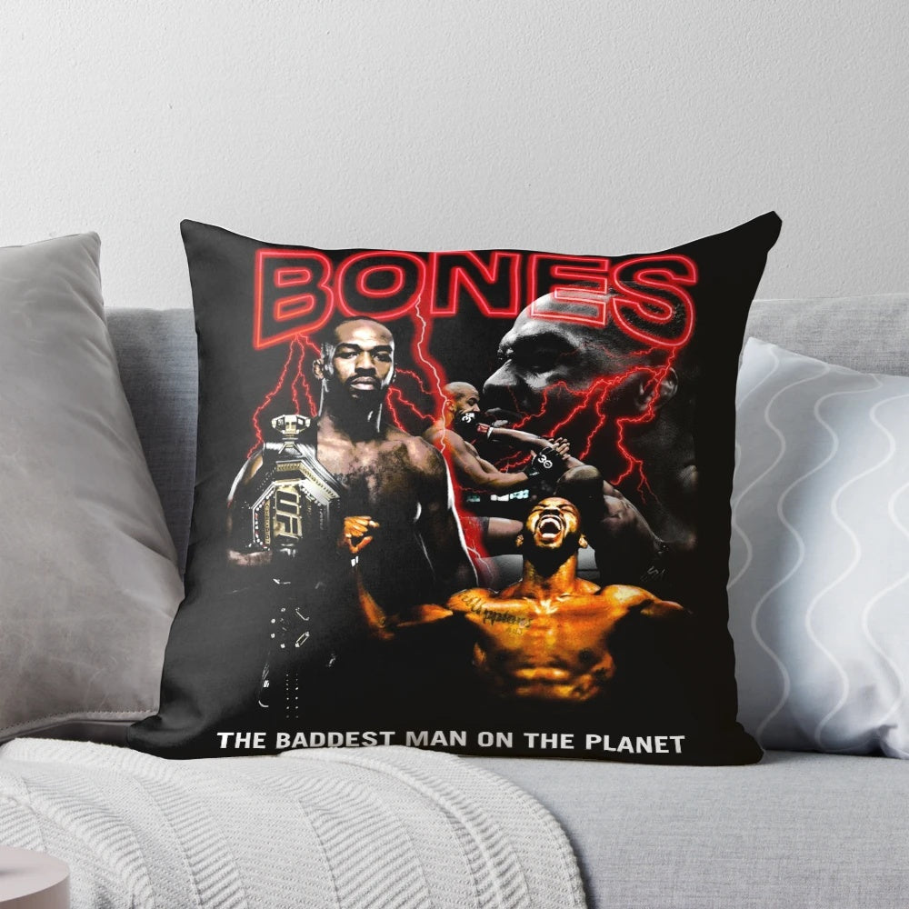 Vintage-style throw pillow featuring iconic UFC fighter Jon "Bones" Jones