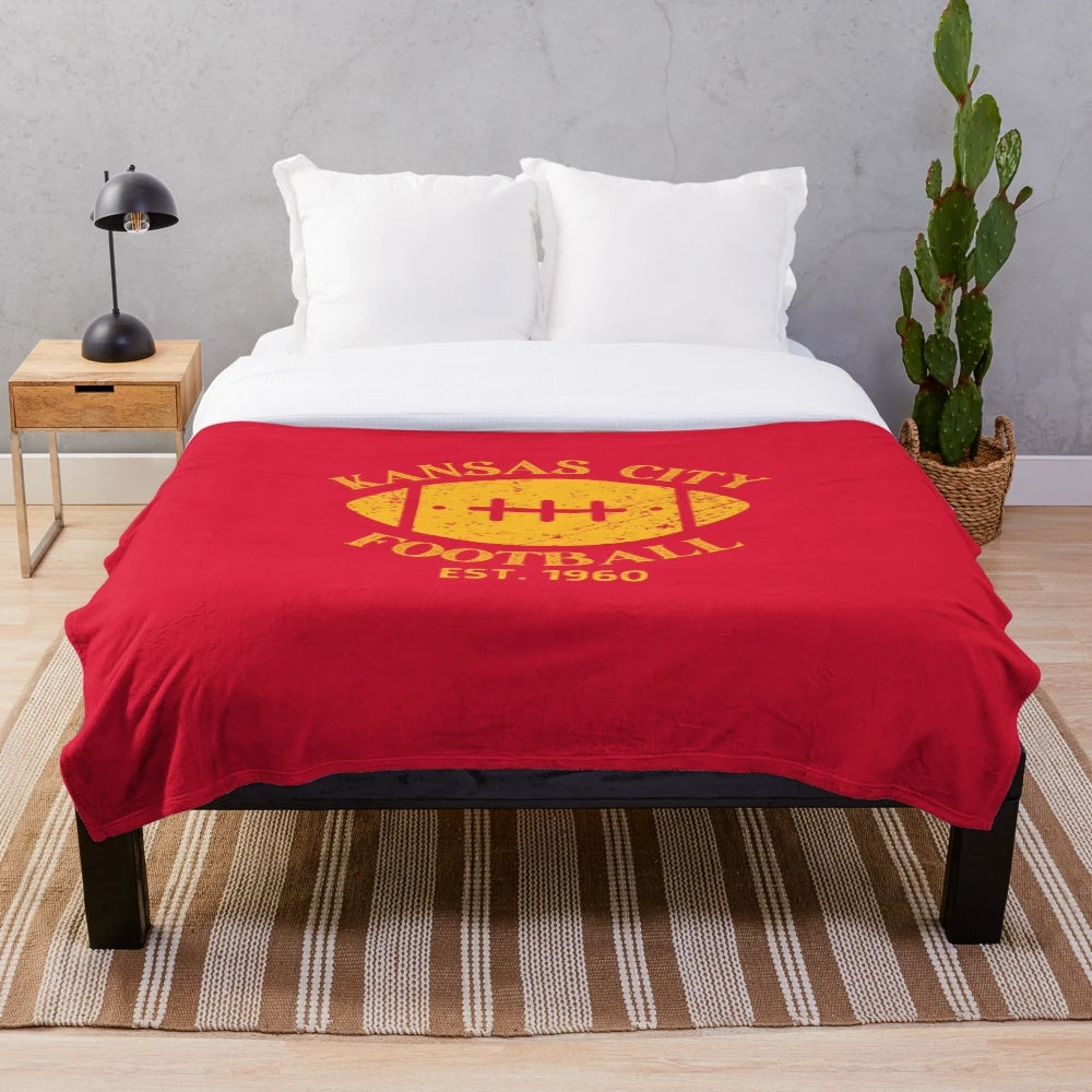 Vintage Kansas City Football Retro Plush Blanket with Faded Football Logo