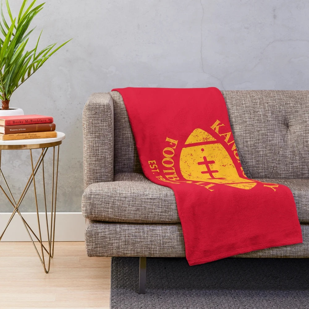 Vintage Kansas City Football Retro Plush Blanket with Faded Football Logo